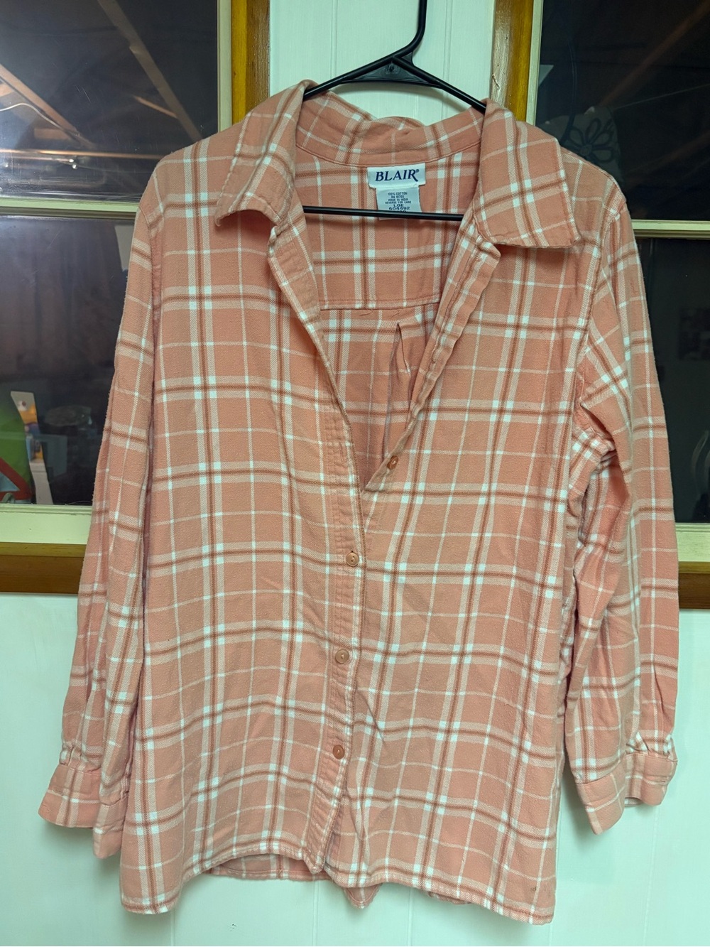 Blair Coral Peach and White Plaid Button-Up Shirt